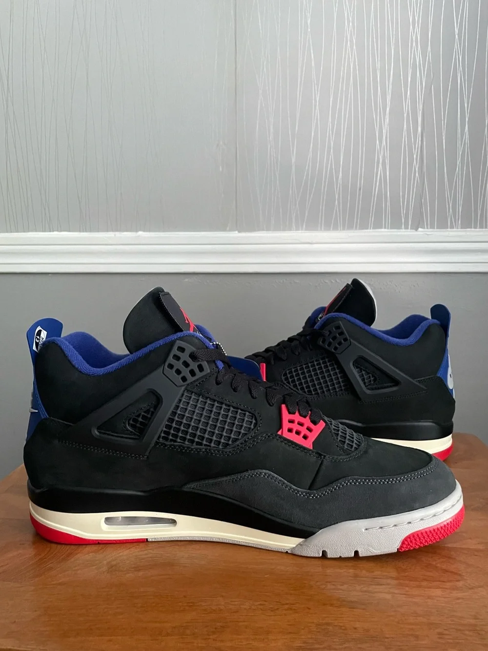 Nike Air Jordan 4 Retro Rare Air Black Fire Red Deep Royal Blue Men’s Size 13 FV